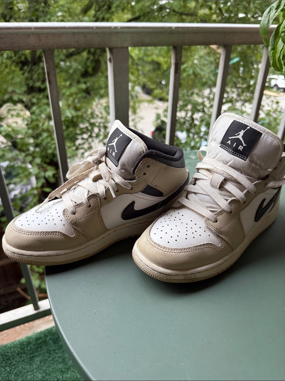 Jordan Kids Beige and Black Mid-Top Sneakers